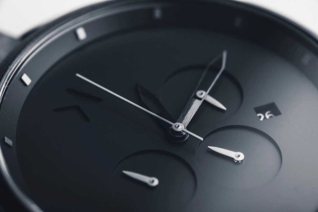 Close-up of a luxury watch dial and case