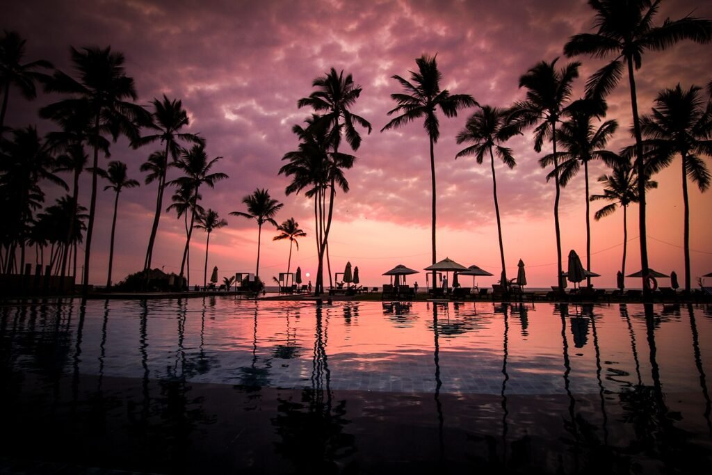 Private luxury villa with ocean view at sunset