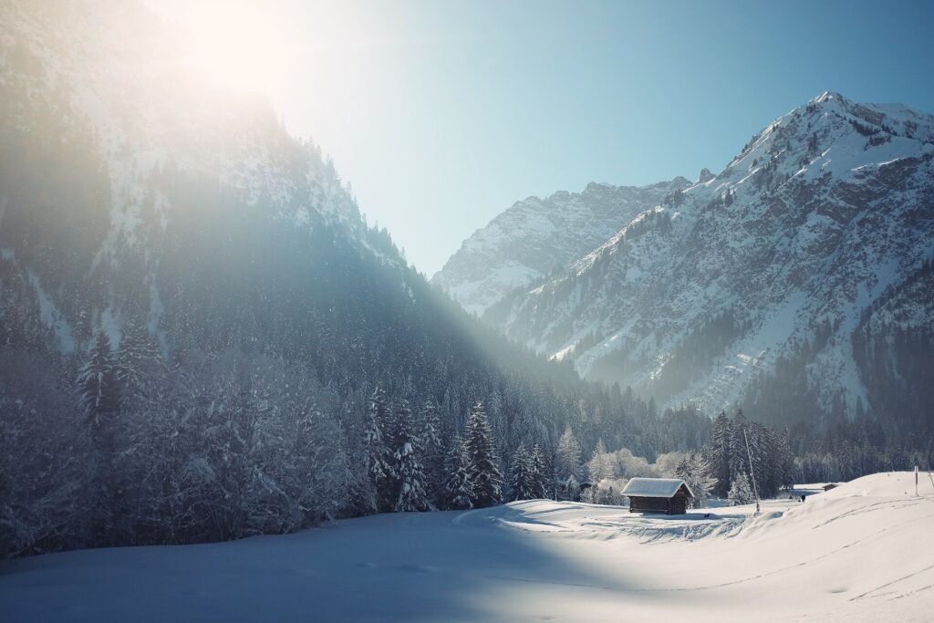 Snowy alpine valley near one of the best luxury ski resorts